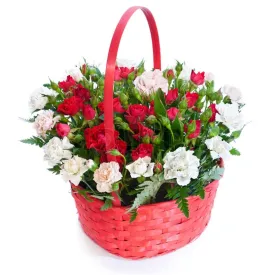 Red & White Roses in Basket to Philippines